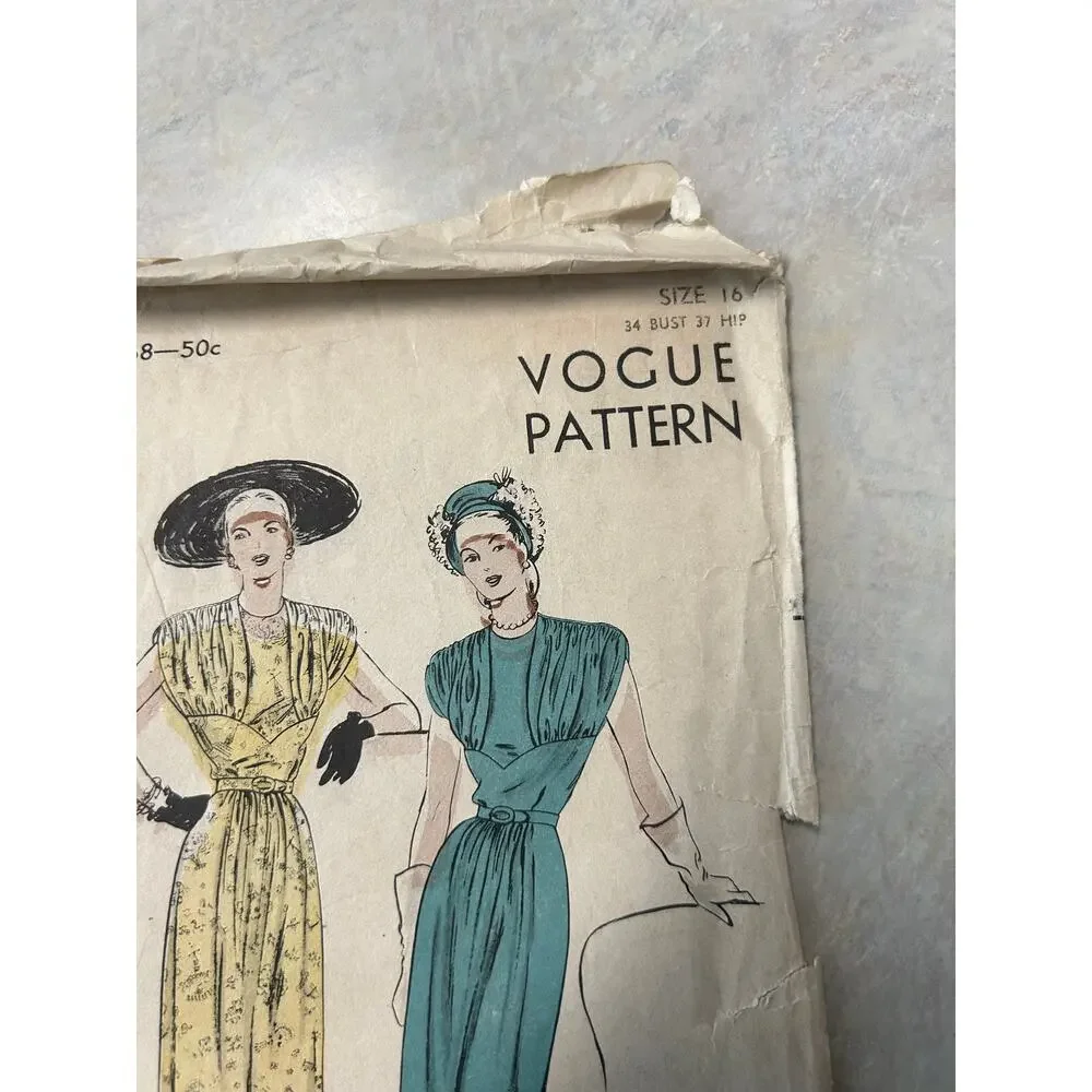 Vintage 1940's Vogue Pattern #5768 Cocktail Dress Size 16 HTF‎